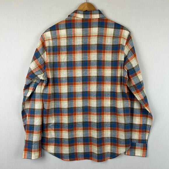 Bonobos Linen Blend Blue Plaid Button Up Shirt Long Sleeve Rust Men's Size M - Picture 8 of 11